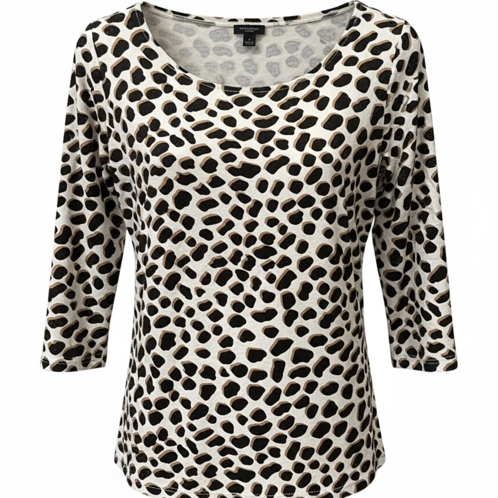 Animal Print Scoop Neck Top in Black and Cream, size small